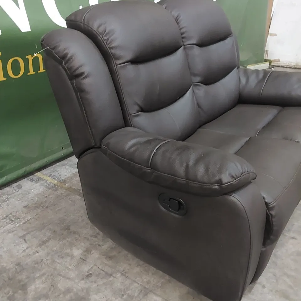 DESIGNER 2 SEATER FAUX LEATHER MANUAL RECLINER SOFA - CHOCOLATE