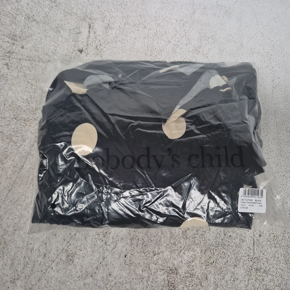 BAGGED NOBODY'S CHILD PETITE CHERYL MIDI DRESS IN BLACK SIZE UK 10