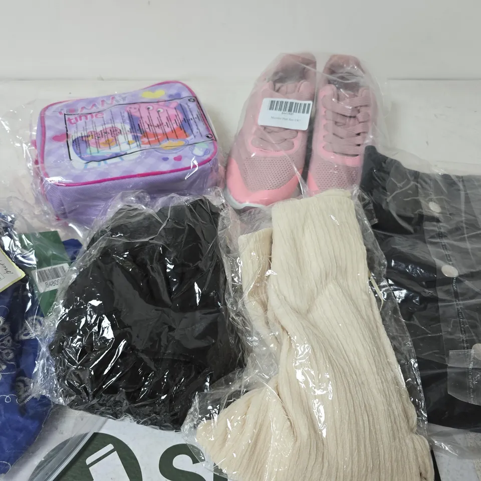 BOX OF APPROX 12 ASSORTED ITEMS TO INCLUDE TRAINERS, PEPPA PIG LUNCH BAG, JACKETS, ETC 