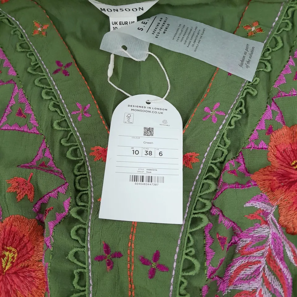 MONSOON GREEN FLOWER PRINT DRESS UK 10