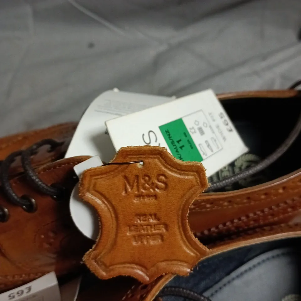 M&S MEN'S LEATHER BROGUES – UK 11 WIDE FIT, TAN