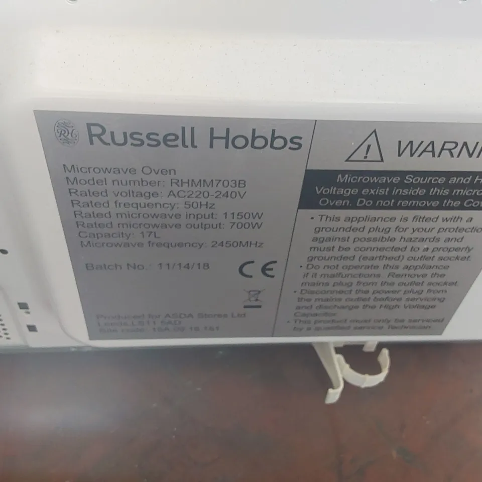 RUSSELL HOBBS RHMM703B 700W MICROWAVE OVEN