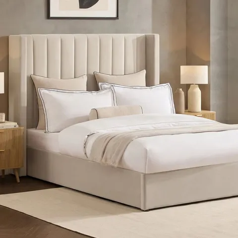 BOXED DUSK MADISON OTTOMAN STORAGE BED - ECRU // SIZE: 4FT6 DOUBLE (2 BOXES)