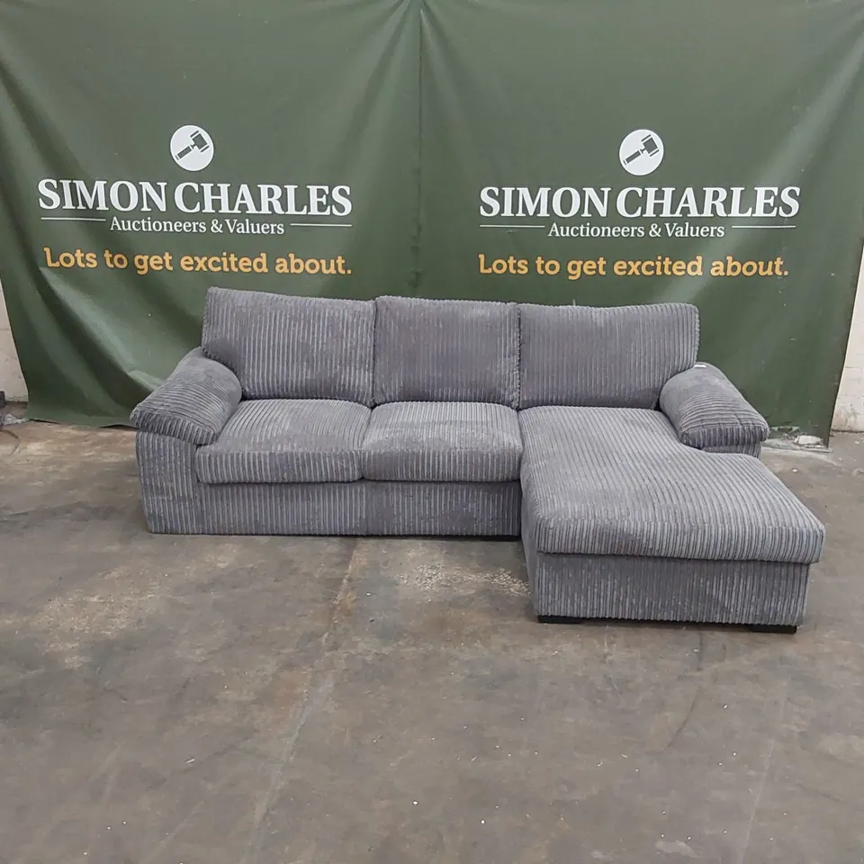 AMALFI STANDARD BACK FABRIC RIGHT HAND 3 SEATER CHAISE SOFA - CHARCOAL 