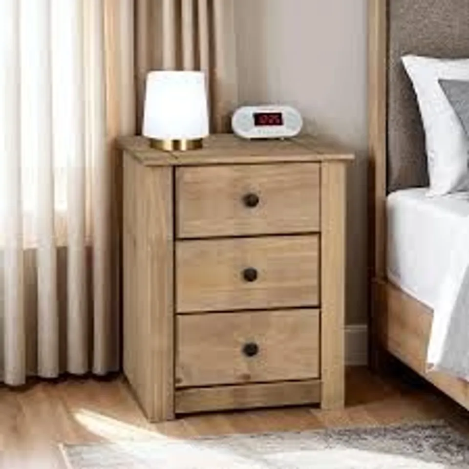 BOXED PANAMA WAXED PINE 3 DRAWER BEDSIDE CABINET (1 BOX)
