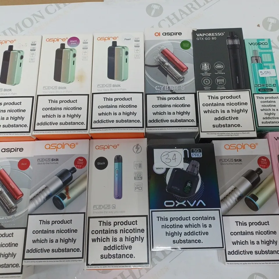 LOT OF 12 ASSORTED E-CIGS TO INCLUDE ASPIRE, VAPORESSO AND OXVA