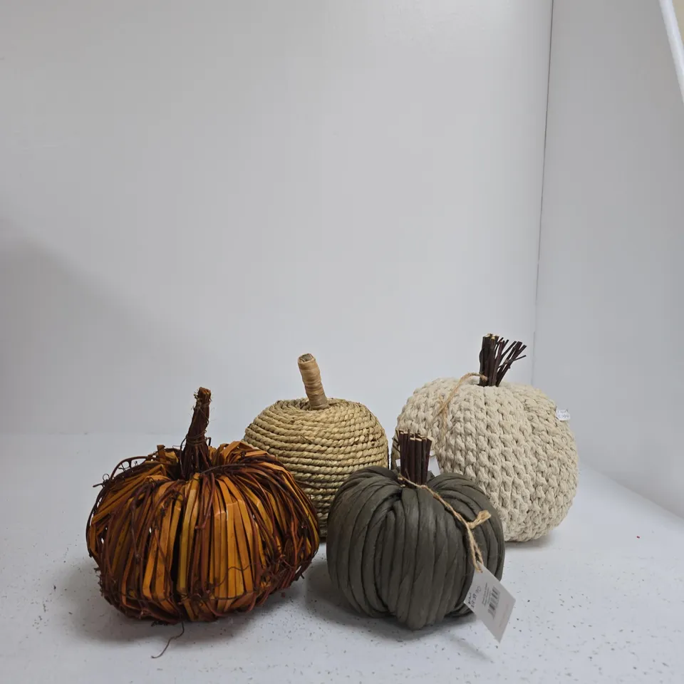 BOX OF APPROXIMATELY 10 DECORATIVE PUMPKINS – WOVEN TEXTURES, ASSORTED COLOURS