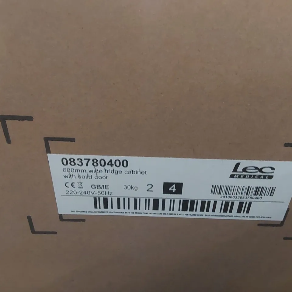 BOXED LEC MEDICAL 600MM WIDE FRIDGE CABINET WITH SOLID DOOR