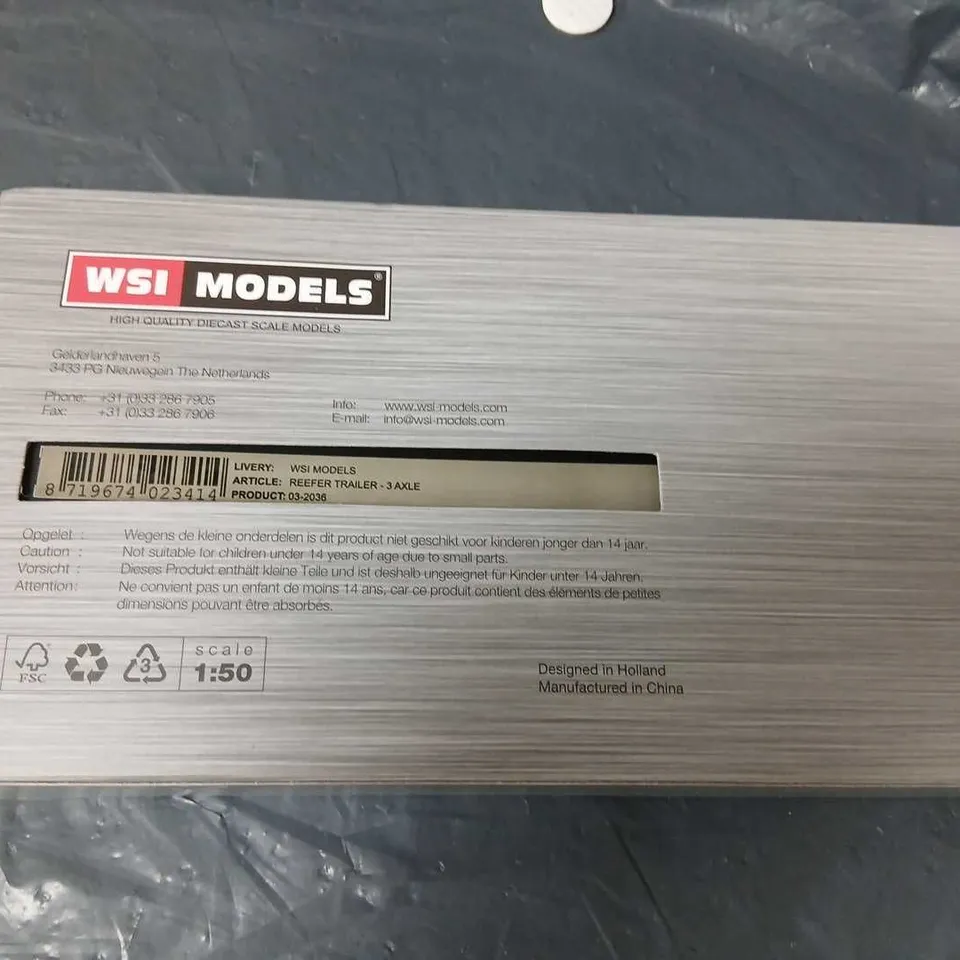 WSI MODELS 1:50 REEFER TRAILER – 3-AXLE MODEL (BOXED)