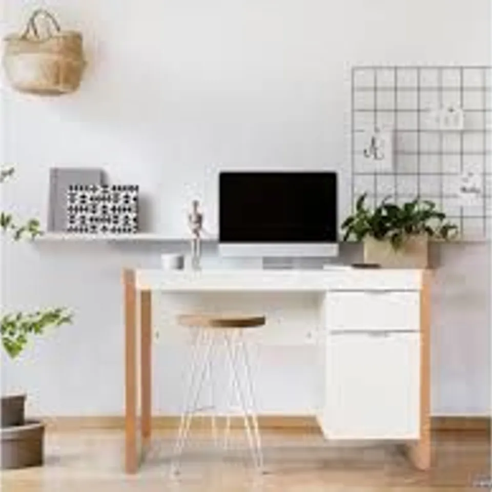 BOXED COSTWAY WOODEN COMPUTER DESK WITH DRAWER AND CABINET