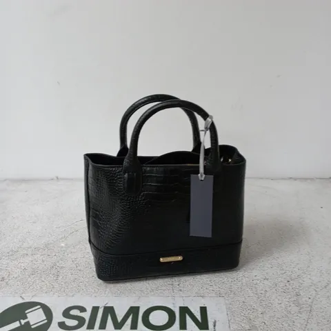 RUTH LANGSFORD BLACK CROCODILE-EMBOSSED HANDBAG WITH DUST BAG 