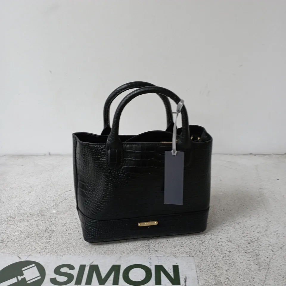 RUTH LANGSFORD BLACK CROCODILE-EMBOSSED HANDBAG WITH DUST BAG