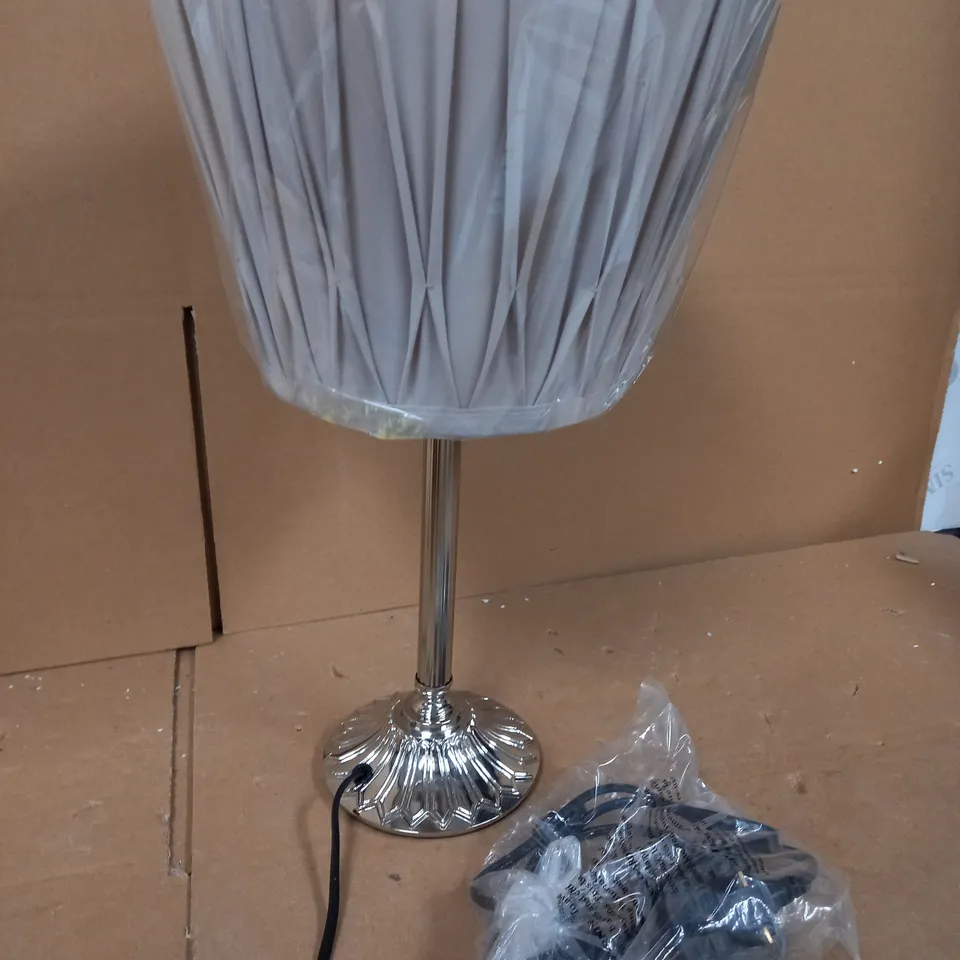 DAR HATTON POLISHED NICKEL RUCHED GREY TABLE LAMP SHADE