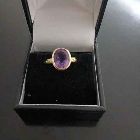 AFG 2CT OVAL GEM AMETHYST GOLD PLATED RING