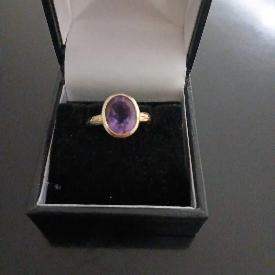 AFG 2CT OVAL GEM AMETHYST GOLD PLATED RING