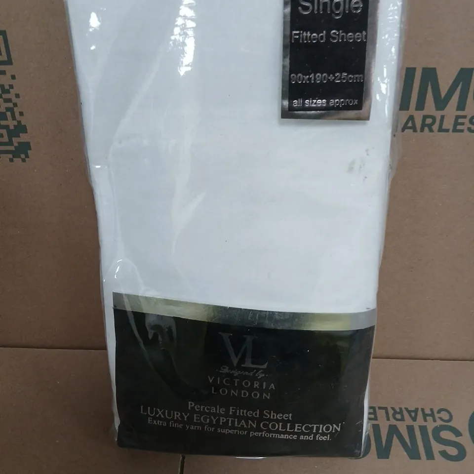 VICTORIA LONDON PERCALE FITTED SHEET – LUXURY EGYPTIAN COLLECTION, SINGLE (90X190+25CM APPROX)