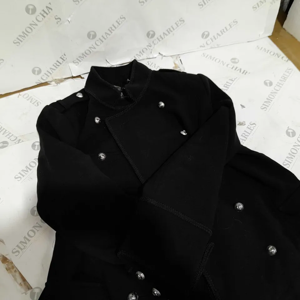 JULIEN MACDONALD MID LENGTH DRUMMER COAT BLACK SIZE 18