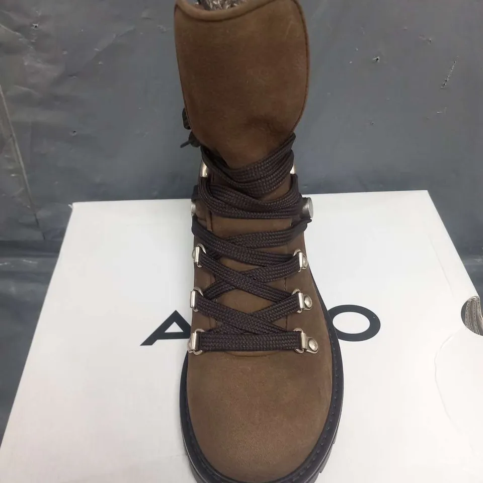 BOXED ALDO MENUDA KHAKI NUBUCK BOOTS SIZE 4