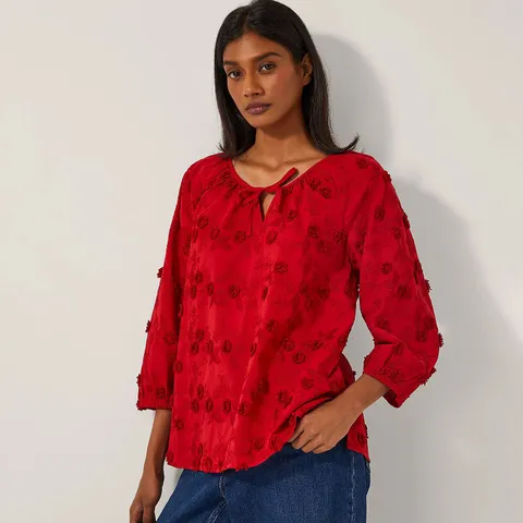 MONSOON IRENE FLORAL EMBROIDERED BLOUSE RED LARGE