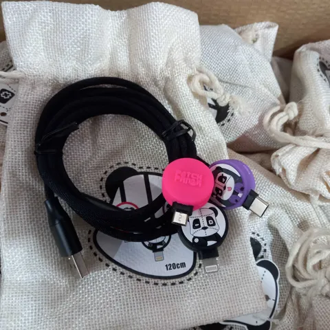 BOX OF APPROXIMAL 40 PATCH PANDA 3IN1 USB TO LIGHTNING, USB-C,MINI USB CABLE