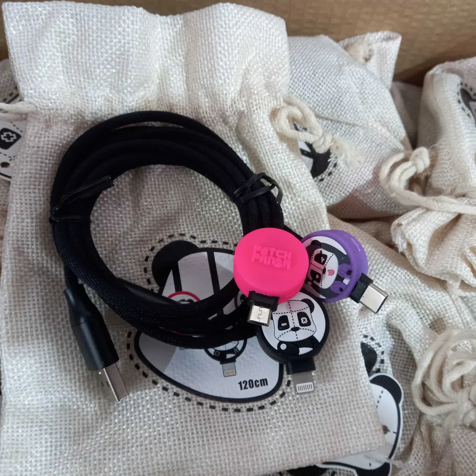 BOX OF APPROXIMAL 40 PATCH PANDA 3IN1 USB TO LIGHTNING, USB-C,MINI USB CABLE 