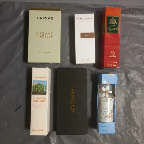 BOX OF APPROX 6 ASSORTED BOXED FRAGRANCES TO INCLUDE - YODEYAMA KARA - TWEED PARFUM - LA RIVE MADAME ISABELLE EAU DE PARFUM - ETC