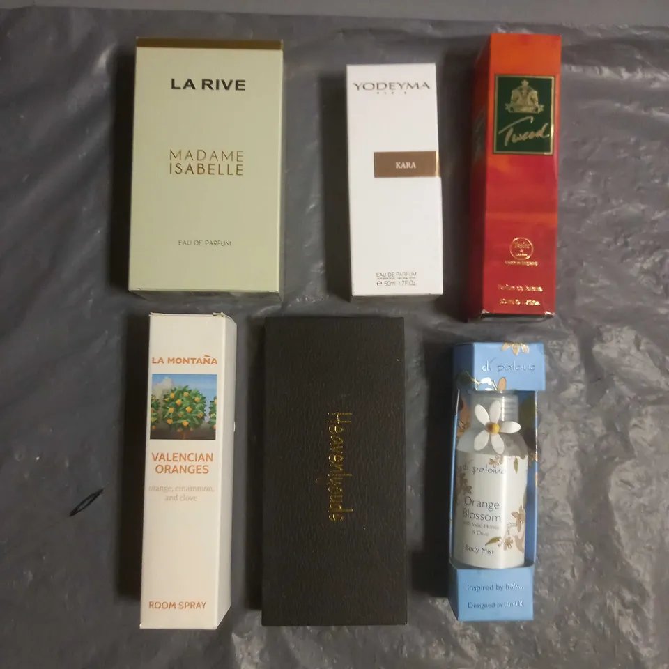 BOX OF APPROX 6 ASSORTED BOXED FRAGRANCES TO INCLUDE - YODEYAMA KARA - TWEED PARFUM - LA RIVE MADAME ISABELLE EAU DE PARFUM - ETC