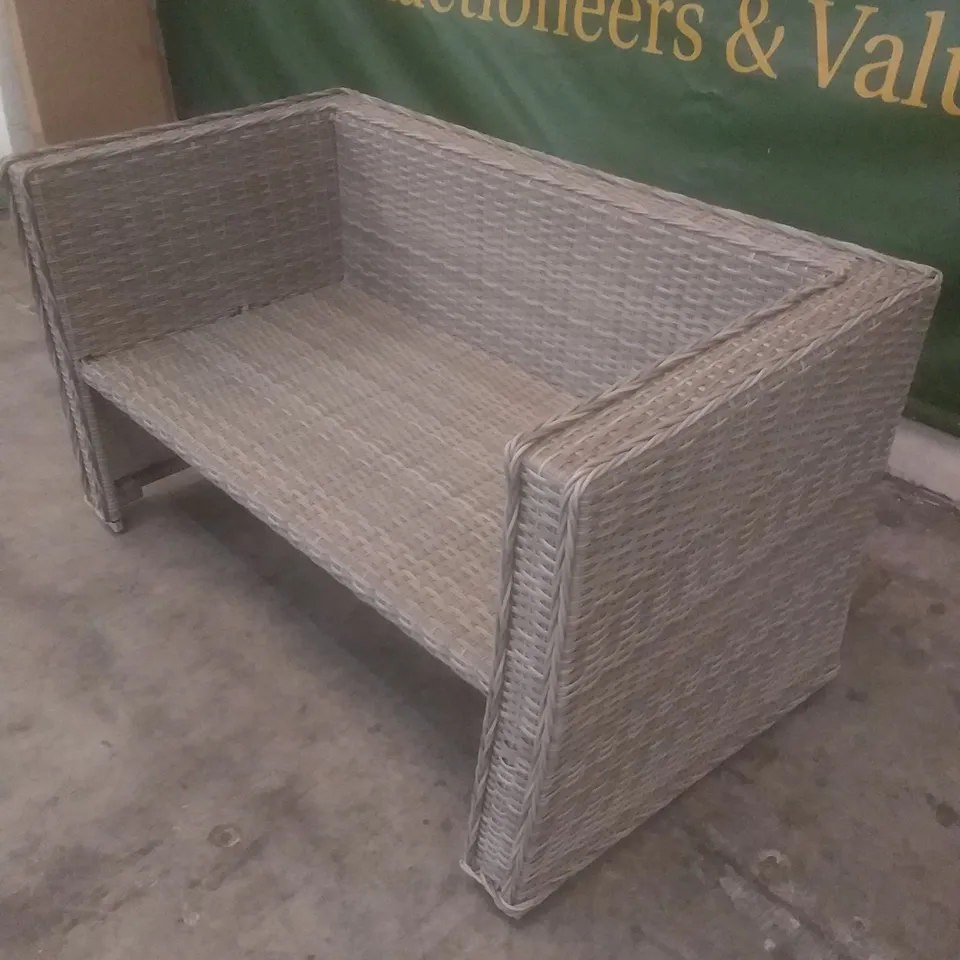 RATTAN EFFECT 2 SEATER GARDEN SOFA GREY