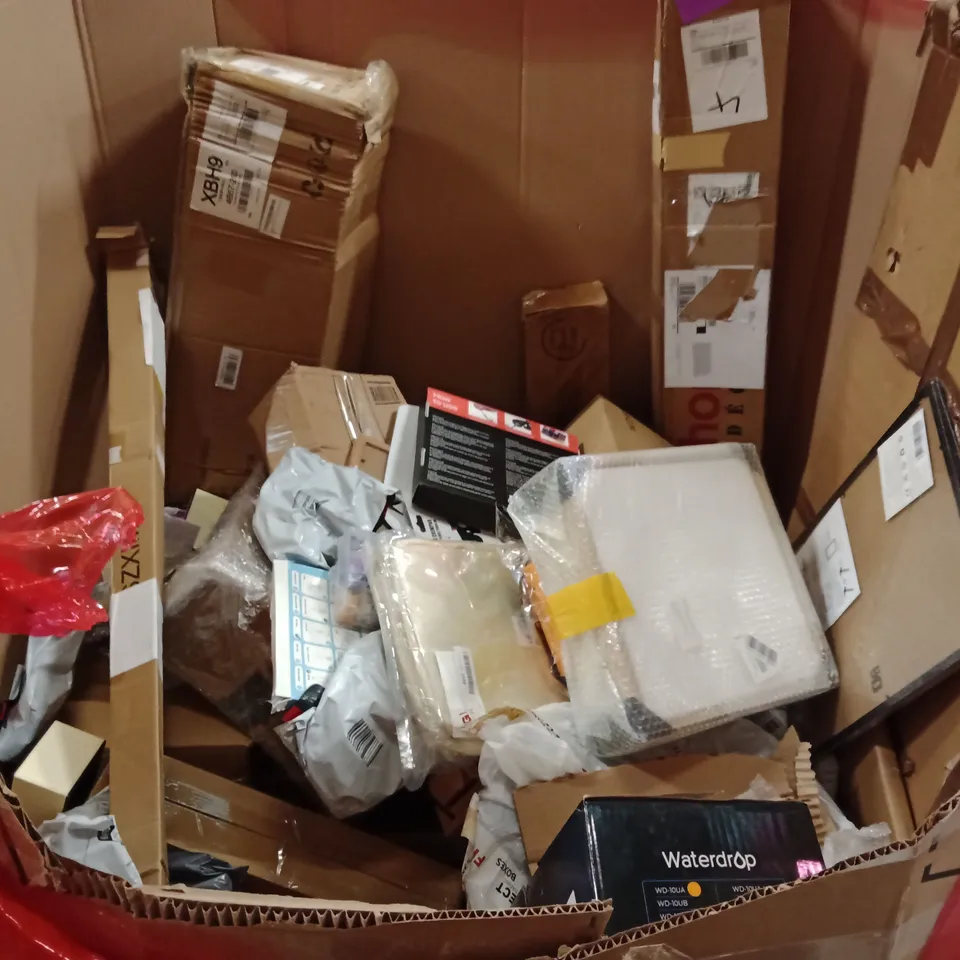 PALLET OF ASSORTED HOUSEHOLD GOODS AND PRODUCTS TO INCLUDE;STEAM CLEANER,UNDER SINK WATER FILTRATION, FLOATING SHELVES