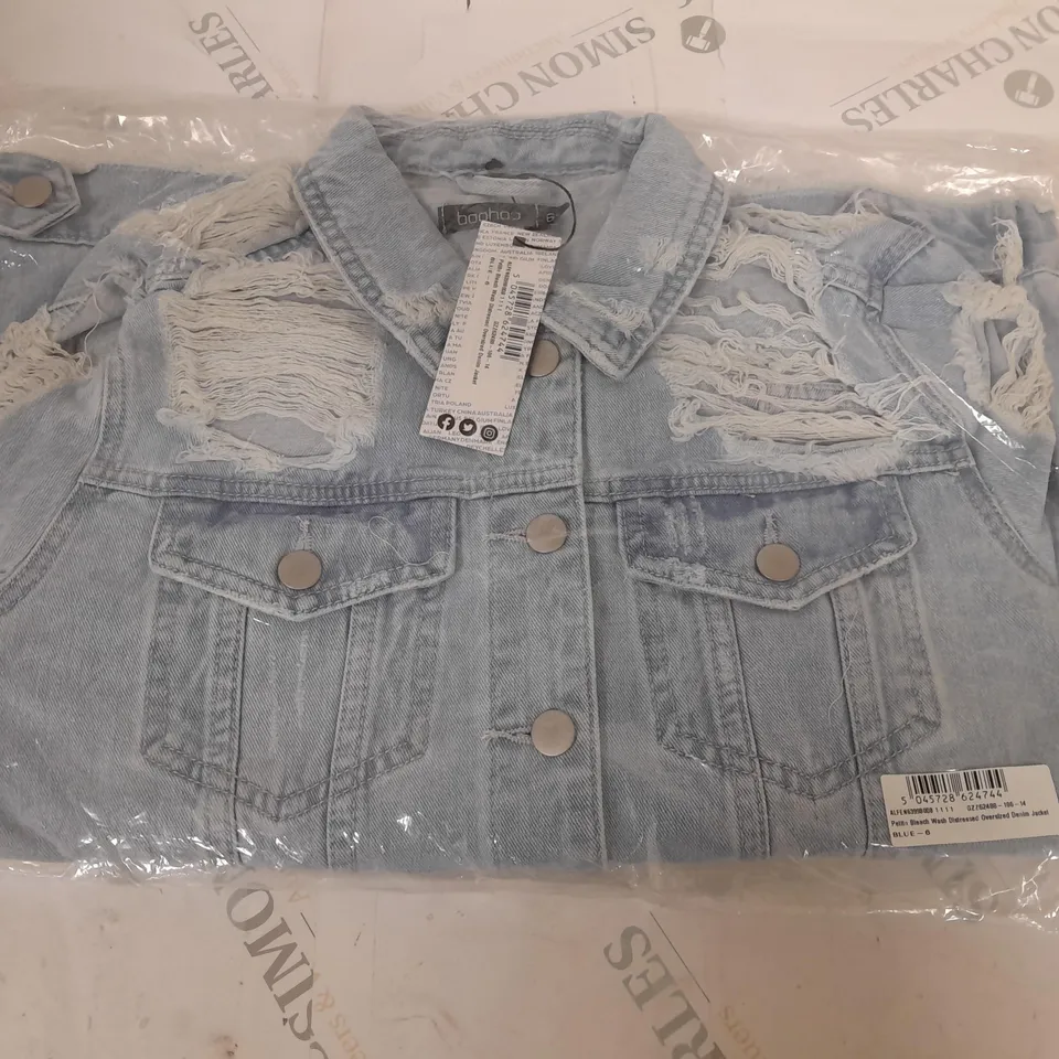 BOOHOO PETITE BLEACH WASH DISTRESSED OVERSIZED DENIM JACKET - 6