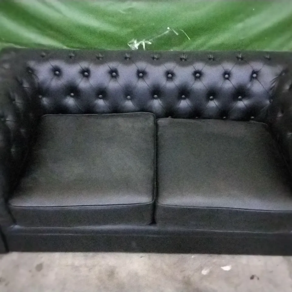 DESIGNER BLACK LEATHER CHESTERFIELD STYLE 2 SEATER SOFA