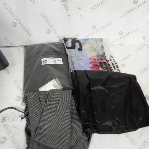 LARGE BOX OF ASSORTED CLOTHING ITEMS IN VARIOUS COLOURS AND SIZES INCLUDING TROUSERS , TOPS AND JUMPERS