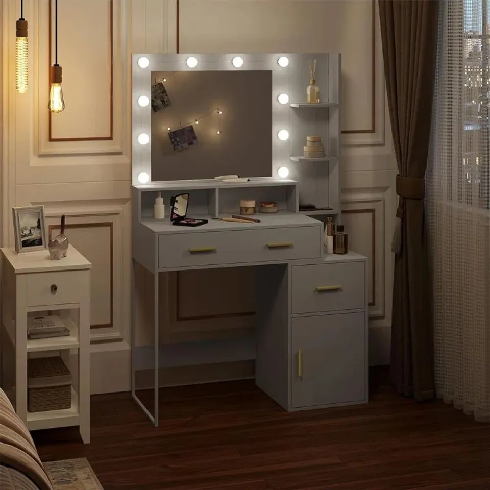 BOXED HYPATOS DRESSING TABLE WITH MIRROR - WHITE (2 BOXES)