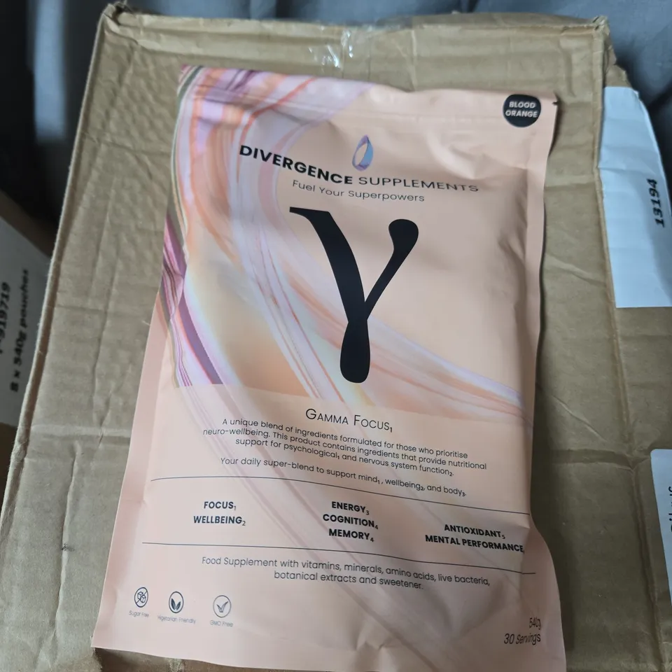 BOX OF 8 X 540G DIVEGENCE SUPPLEMENTS BLOOD ORANGE GAMMA FOCUS