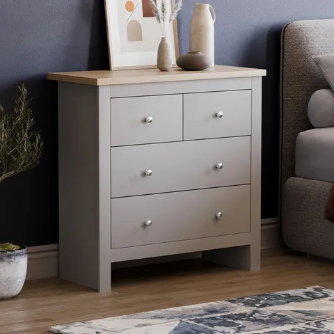 BOXED MORLEY 4 DRAWER 79CM W CHEST - GREY & OAK COLOUR