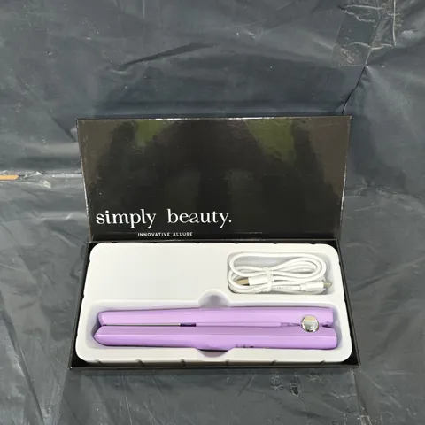 BOXED SIMPLY BEAUTY CORDLESS TRAVEL STRAIGHTENER IN LILAC