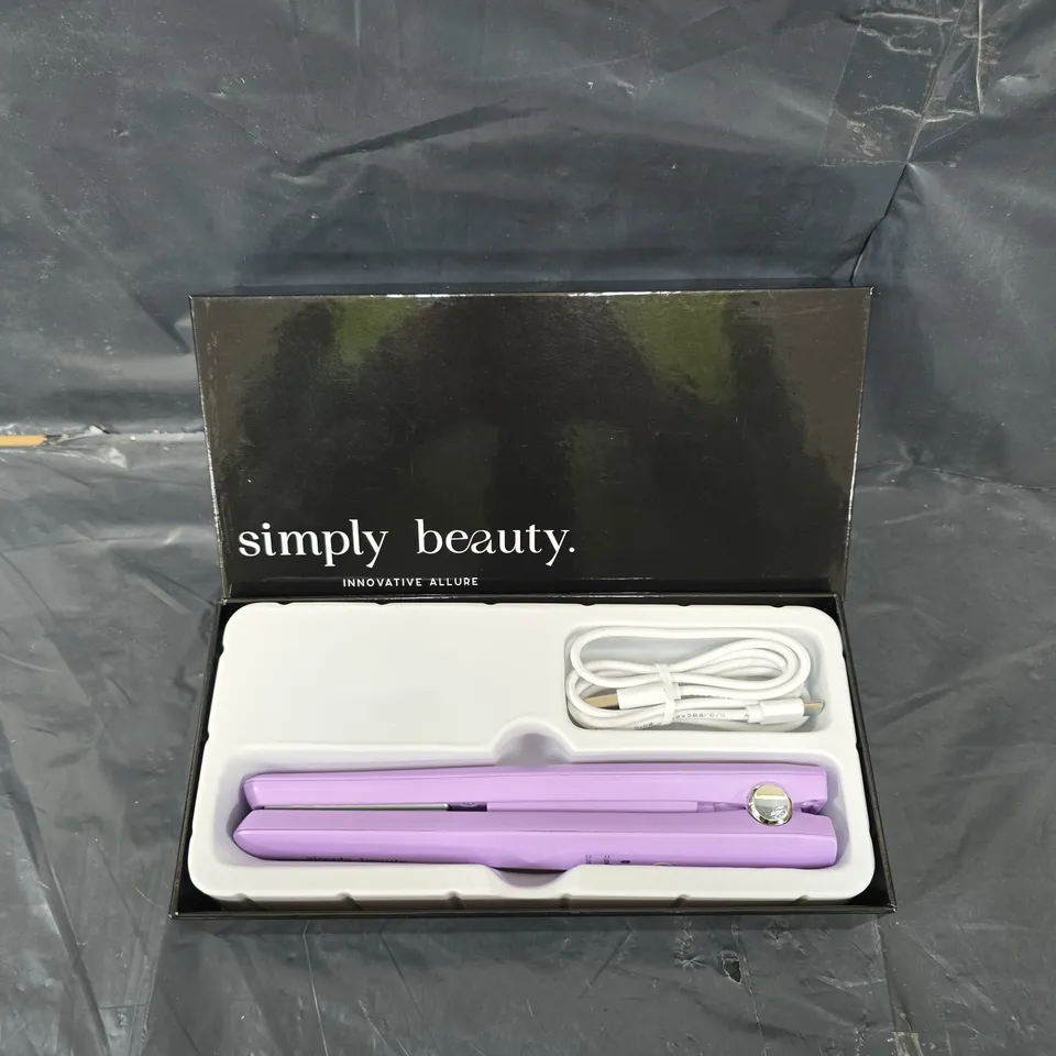 BOXED SIMPLY BEAUTY CORDLESS TRAVEL STRAIGHTENER IN LILAC 