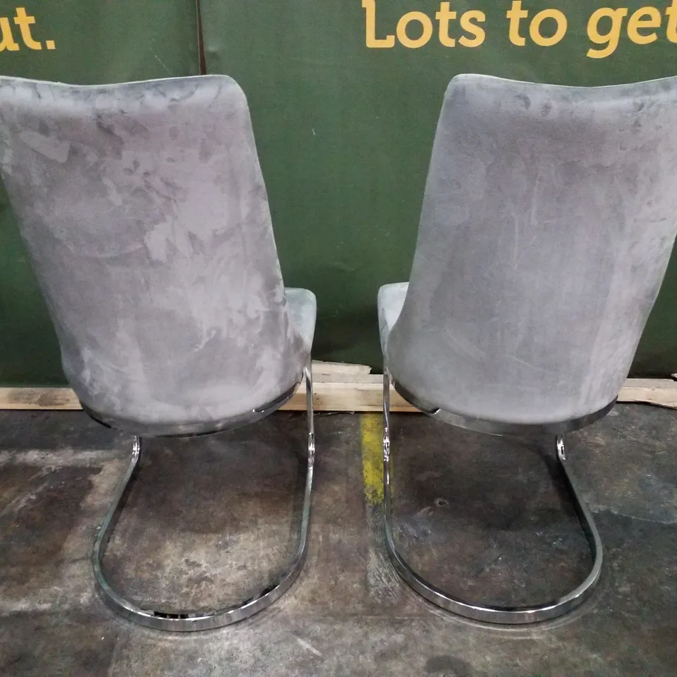 SET OF 2 SILVER VELVET DINING CHAIRS 