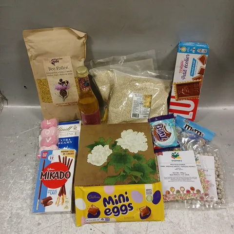 APPROXIMATELY 15 ASSORTED FOOD & DRINK ITEMS TO INCLUDE - SHOPPERS TAPIOCA PEARS - BEE POLLEN - PEELED MILLET SEEDS - ETC