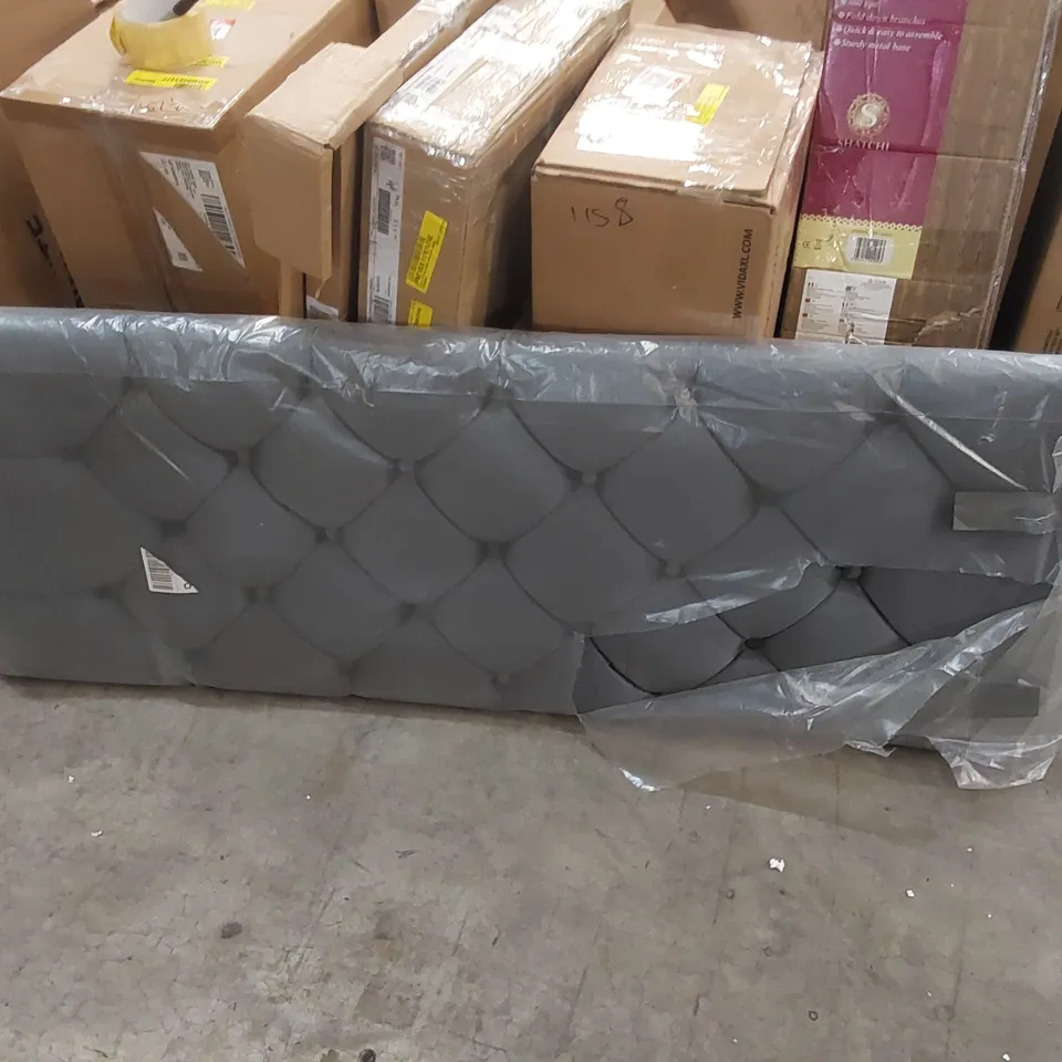 BAGGED DESIGNER GREY SUEDE DOUBLE HEADBOARD 