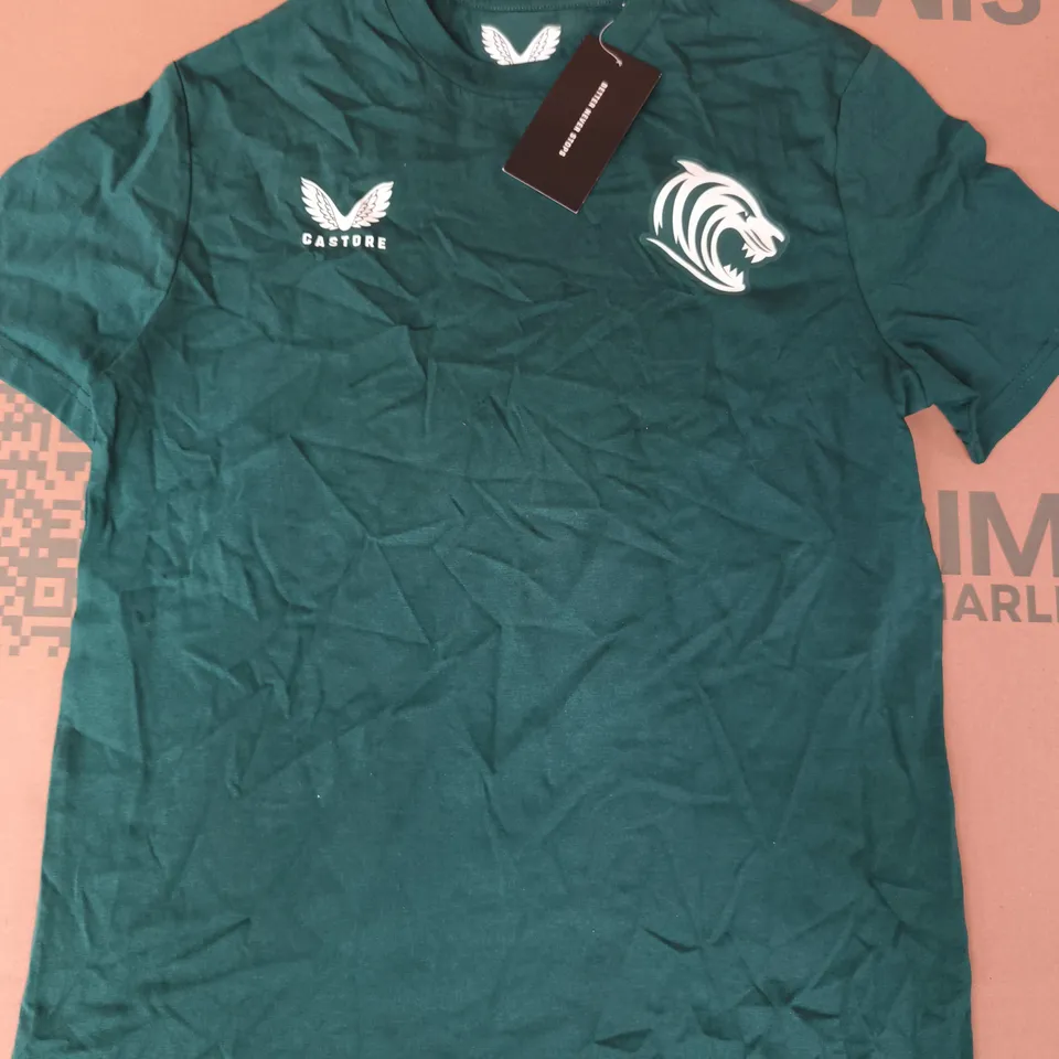CASTORE LEICESTER TIGERS WARM-UP TEE IN BOTANICAL GREEN SIZE SMALL