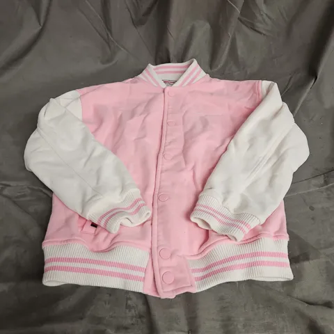 TOMMY HILFIGER KIDS VARSITY JACKET IN PINK/WHITE SIZE 12YRS