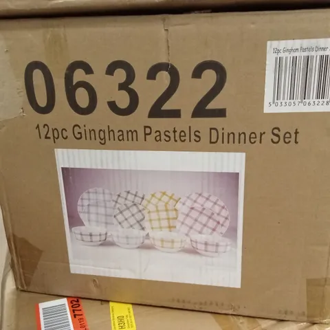 BOXED 12pc GINGHAM PASTELS DINNER SET (1 BOX)