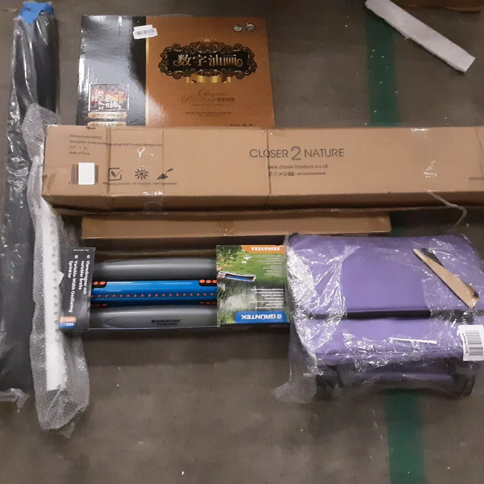 PALLET OF ASSORTED PRODUCTS INCLUDING ANGEL SHIELD TOILET SEAT, PIPISHELL TOILET SEAT, ACCSTORE FABRIC WARDROBE, CLOSER 2 NATURE, GRUNTEK GARDEN SPRINKLER