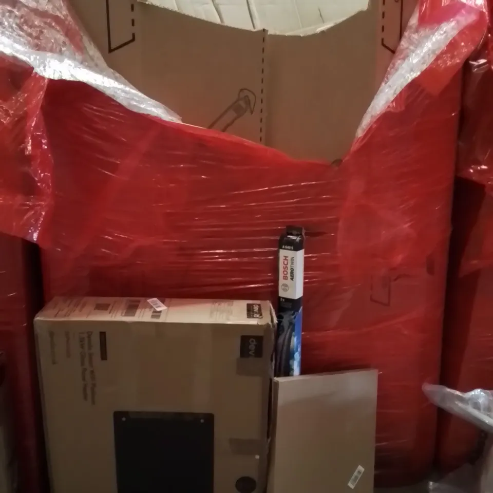 PALLET OF ASSORTED HOUSEHOLD GOODS AND PRODUCTS TO INCLUDE;GLASS PANEL HEATER,BOSCH WINDOW WIPERS,PICTURE FRAME 
