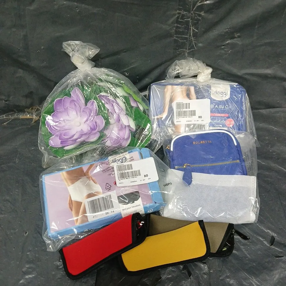 BOX OF APPROX 10 ASSORTED HOUSEHOLD ITEMS TO INCLUDE - READING GLASSES - SLOGGI UNDERWEAR - BOLSETTA HIP POUCH - ETC