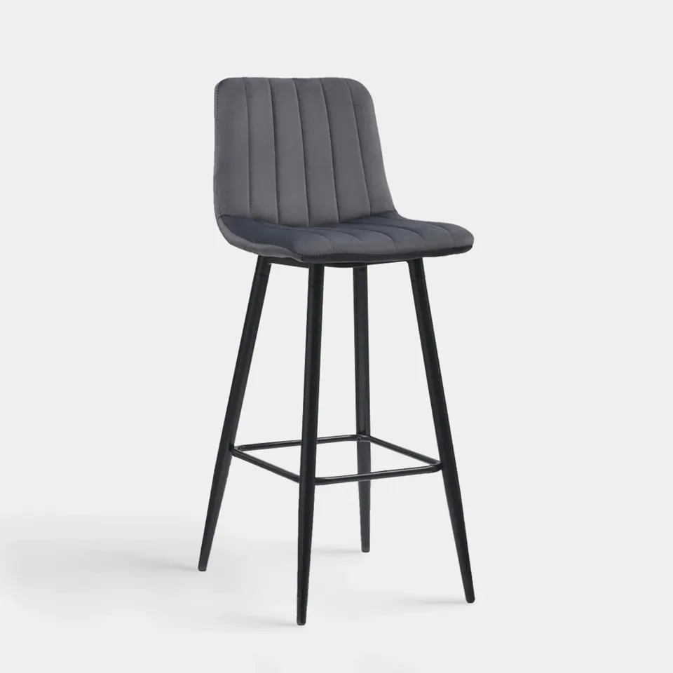 BOXED SET OF 2 DESIGNER GREY VELVET BAR STOOLS 