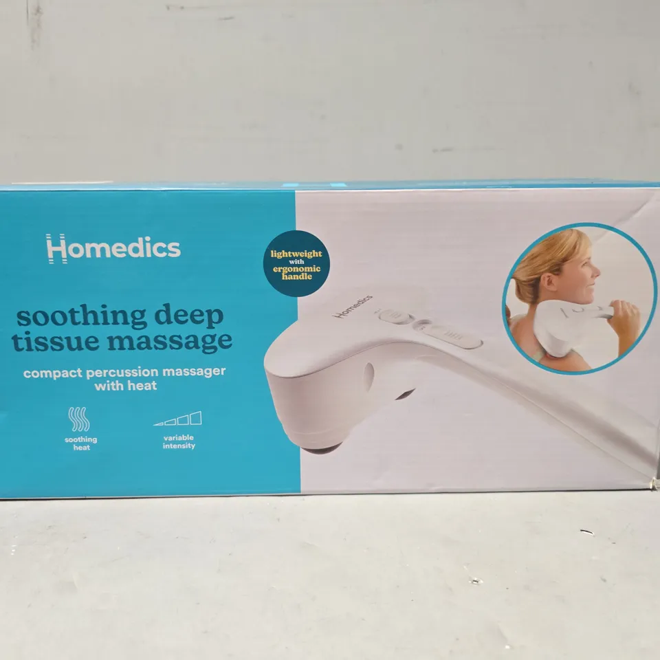 BOXED HOMEDICS COMPACT PERCUSSION MASSAGER WITH HEAT PA-MHA