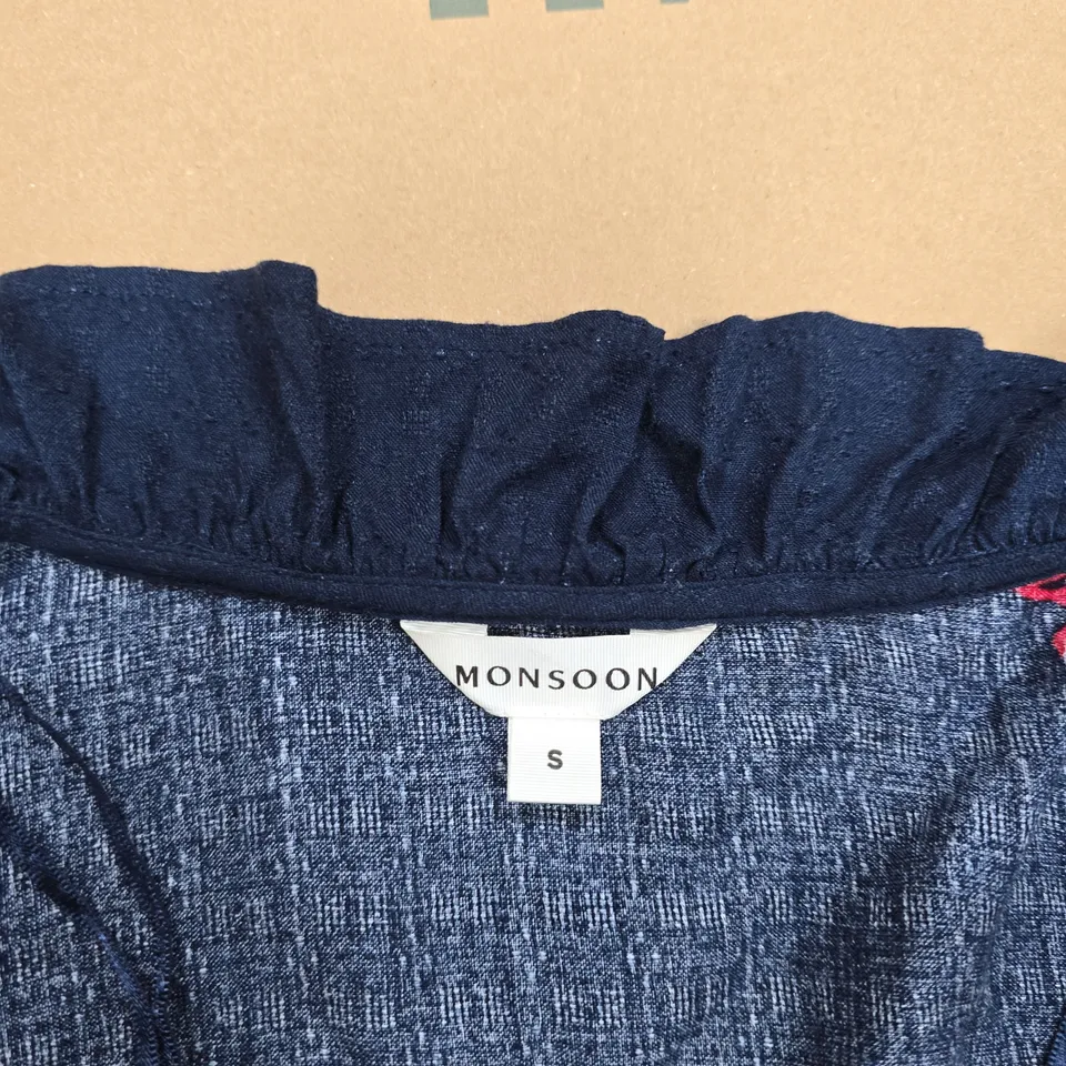 MONSOON WOMEN'S NAVY FLORAL BLOUSE – SIZE S
