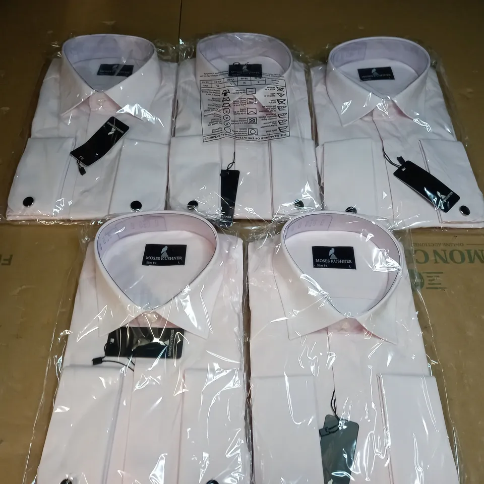MOSES KUSHNER LOT OF 5 LONG SLEEVE SLIM FIT BUTTONED LIGHT PINK SHIRTS - LARGE